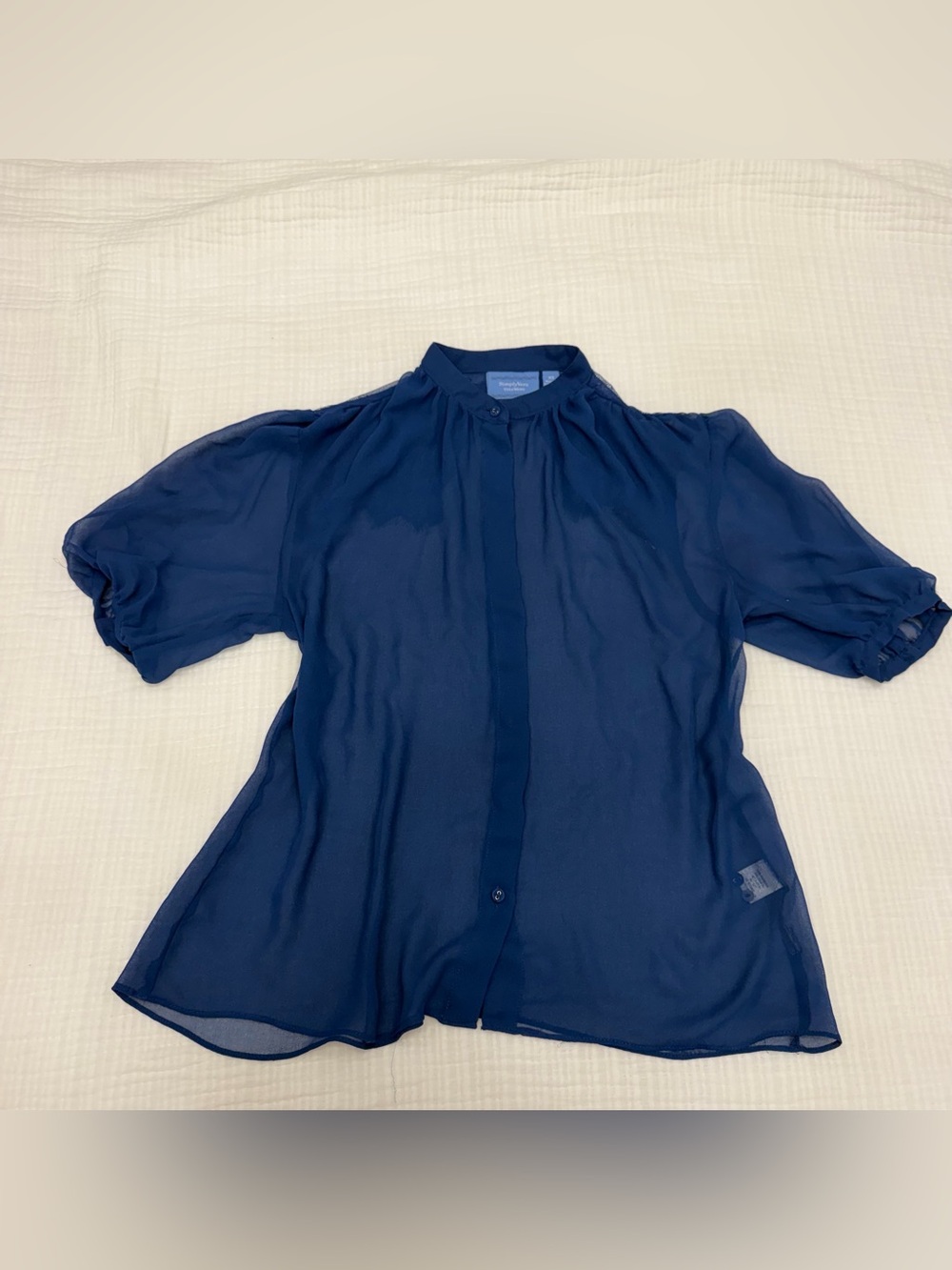 simply vera vera wang blue sheer button-up blouse